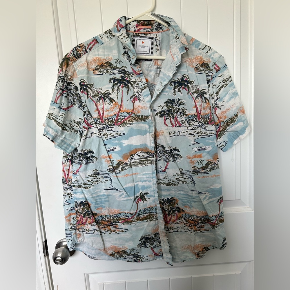 Denim & Flower Hawaiian Shirt